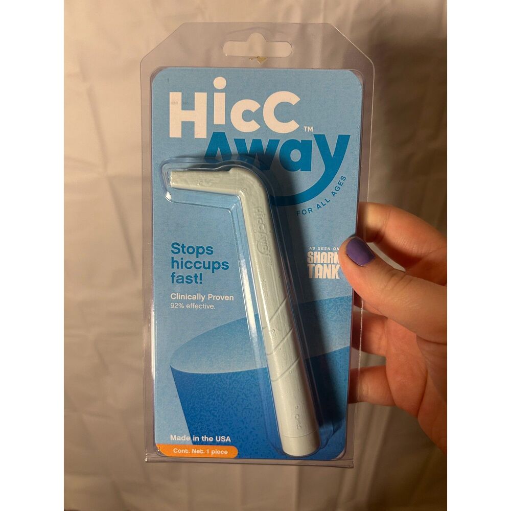 HiccAway Hiccup Straw Cure Device As Seen On Shark Tank Light Blue NIB
